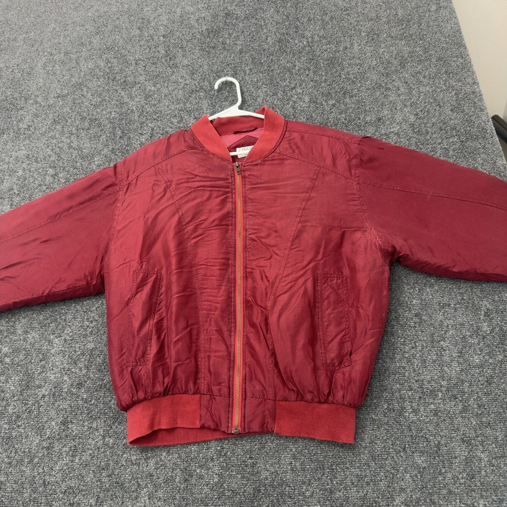 Vintage Classic Silk Collection Bomber Jacket M Red Pure Silk Full Zip Retro
